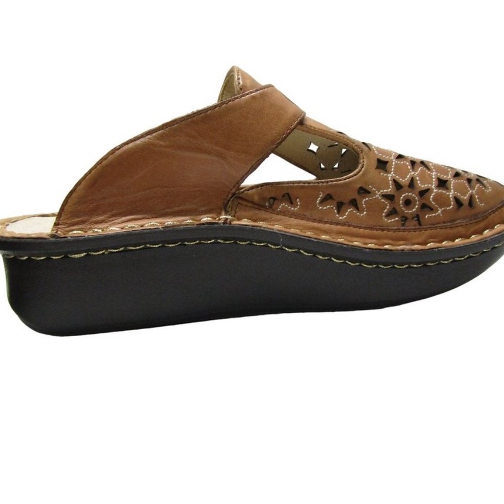 Alegria Star Cutout Tan Dusty Cognac Platform Leather Mules - Picture 3 of 4